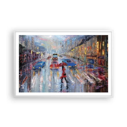Plakát v bílém rámu - Deštivé odpoledne ve městě - 91x61 cm
