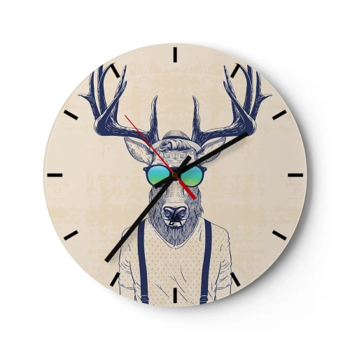Nástěnné hodiny - Jelen v hipsterských slunečních brýlích - 30x30cm - A koho jsi čekal? - Moderní nástěnná dekorace do obývacího pokoje, kuchyně a ložnice ARTTOR
