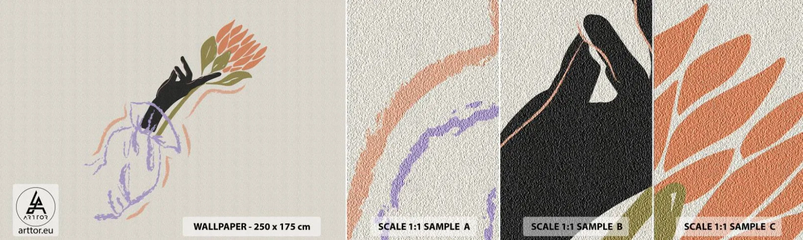 Vzor Fototapety Samolepicí Deluxe Sticker - Sesterský dotek - Ruka, Květ, Minimalismus - 100x30 cm