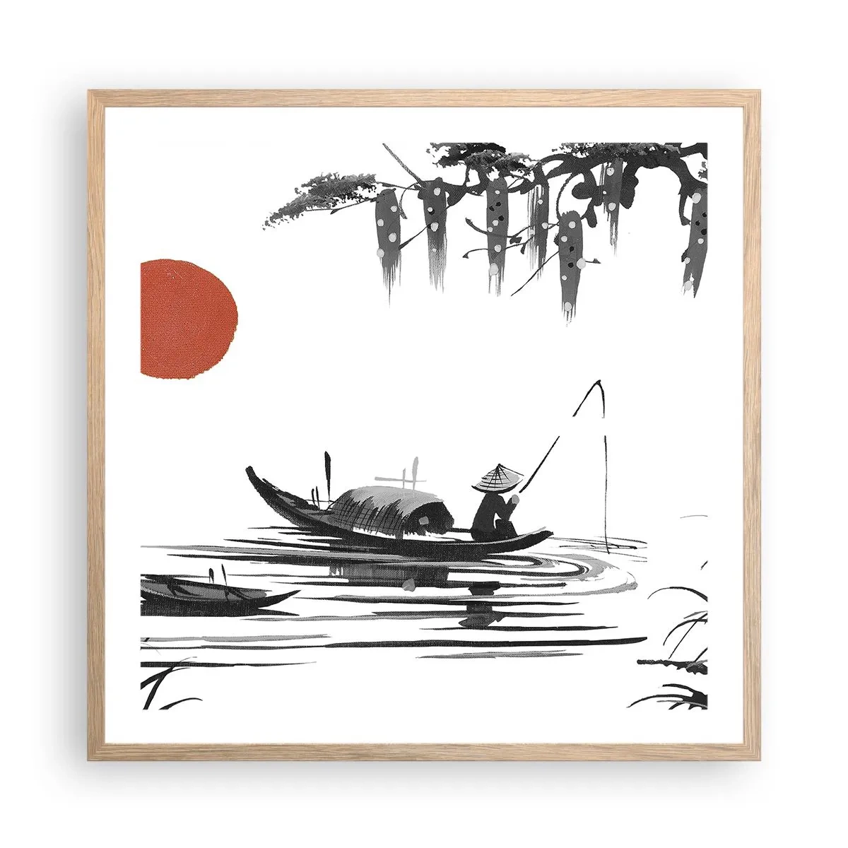 Plakát v rámu světlý dub - Asijské odpoledne - 60x60 cm