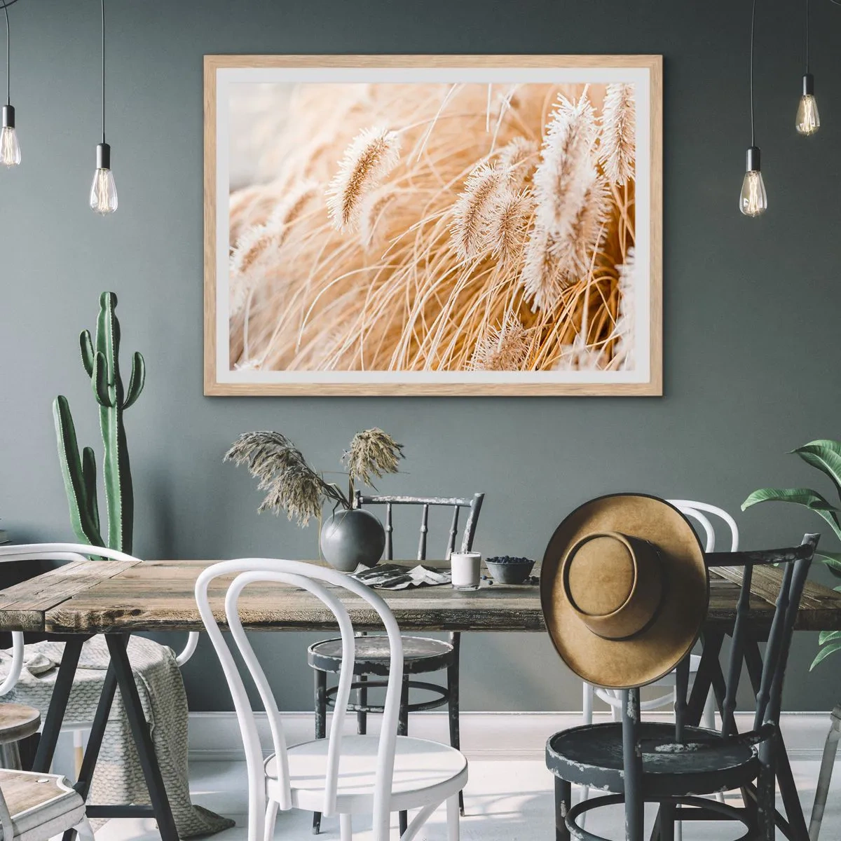 Plakát v rámu světlý dub - Zlaté šustění travin - 91x61 cm