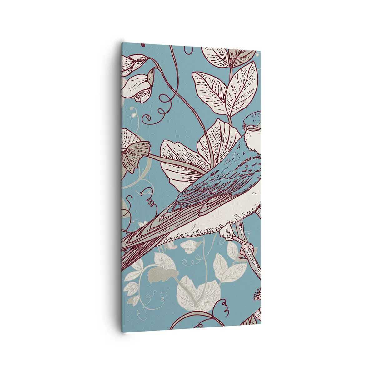 Obraz na plátně - Na bílém stromě ptáci a stříbrné listí - 65x120 cm