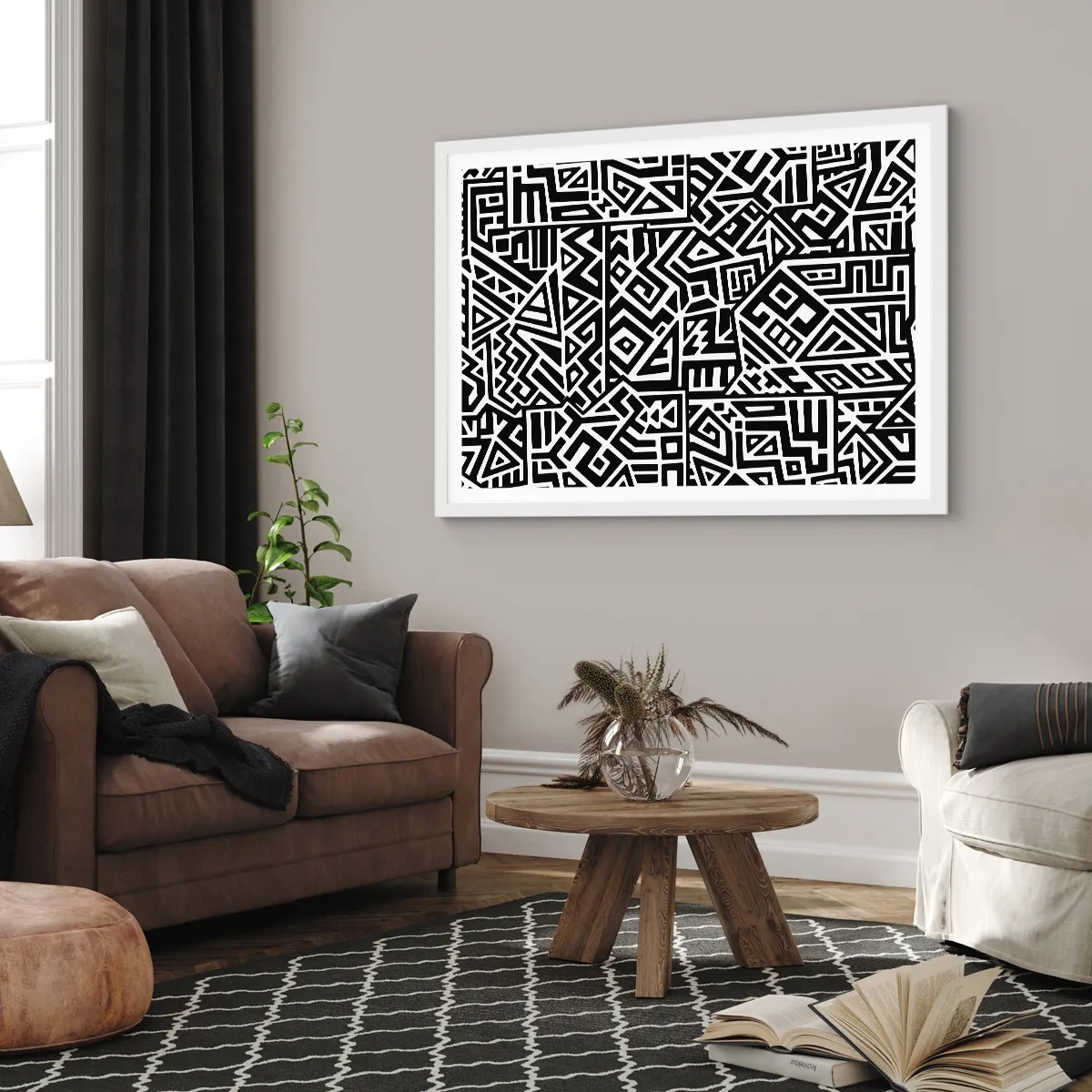 Plakát v bílém rámu - Předkolumbovská kompozice - 100x70 cm