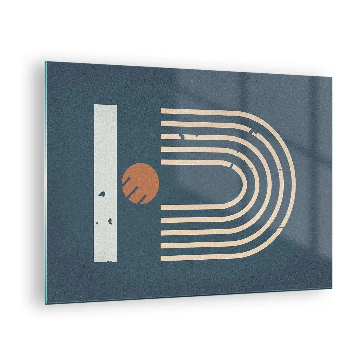 Obraz na skle - Geometrické retro složení na tmavém pozadí - 70x50cm - Geometrie v námořnické modři - Moderní nástěnná dekorace do obývacího pokoje a ložnice ARTTOR