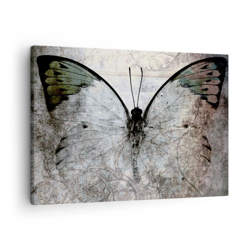 Obraz na plátně - Motýl v odstínech zelené a šedé na dekorativním pozadí - 70x50cm - V secesním stylu - Moderní nástěnná dekorace do obývacího pokoje a ložnice ARTTOR