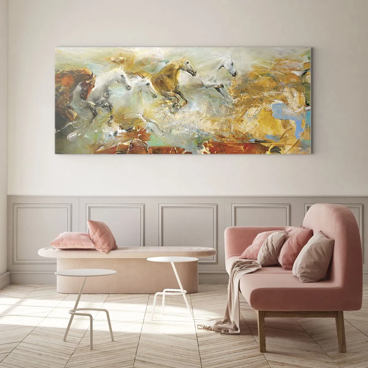 Obraz na skle - Cválá světlem - 90x30 cm