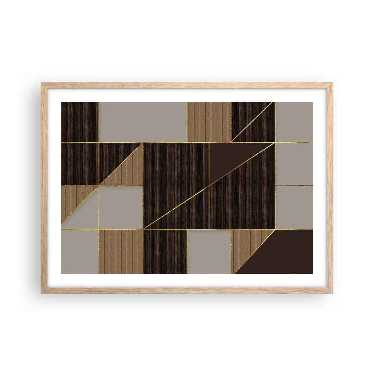 Plakát v rámu světlý dub - Mozaika hnědé a zlaté - 70x50 cm