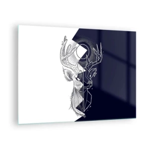 Obraz na skle - Geometrická kresba jelena na černobílém pozadí - 70x50cm - Válka a jednota opaků - Moderní nástěnná dekorace do obývacího pokoje a ložnice ARTTOR