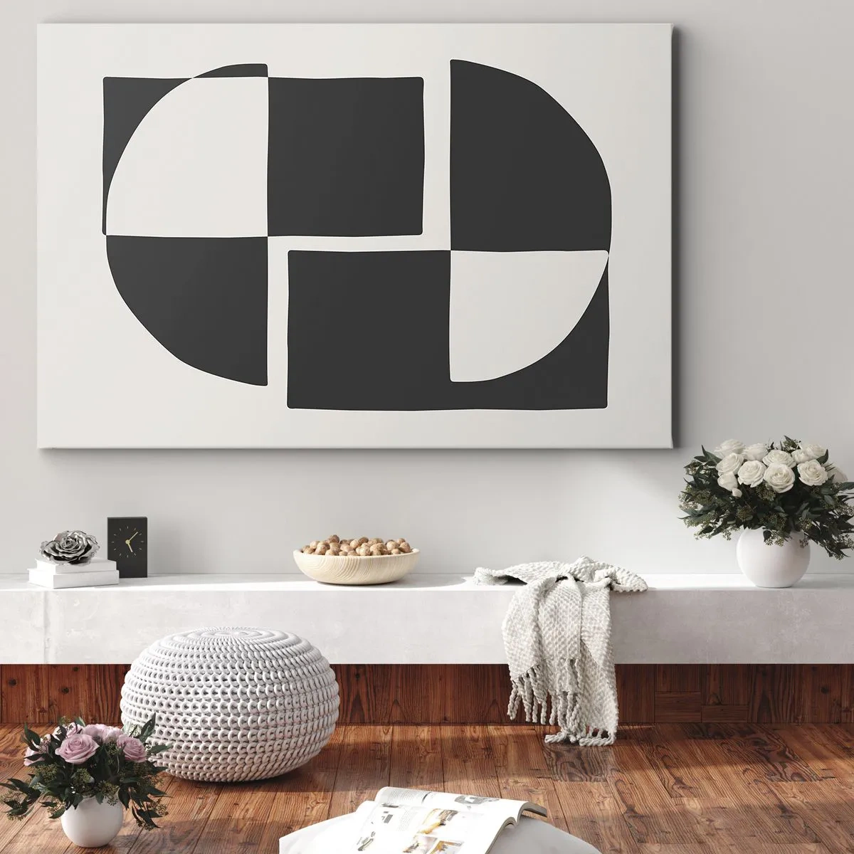Obraz na plátně - Abstraktní geometrické tvary v černé a bílé - 70x50cm - Antitéza – syntéza - Moderní nástěnná dekorace do obývacího pokoje a ložnice ARTTOR