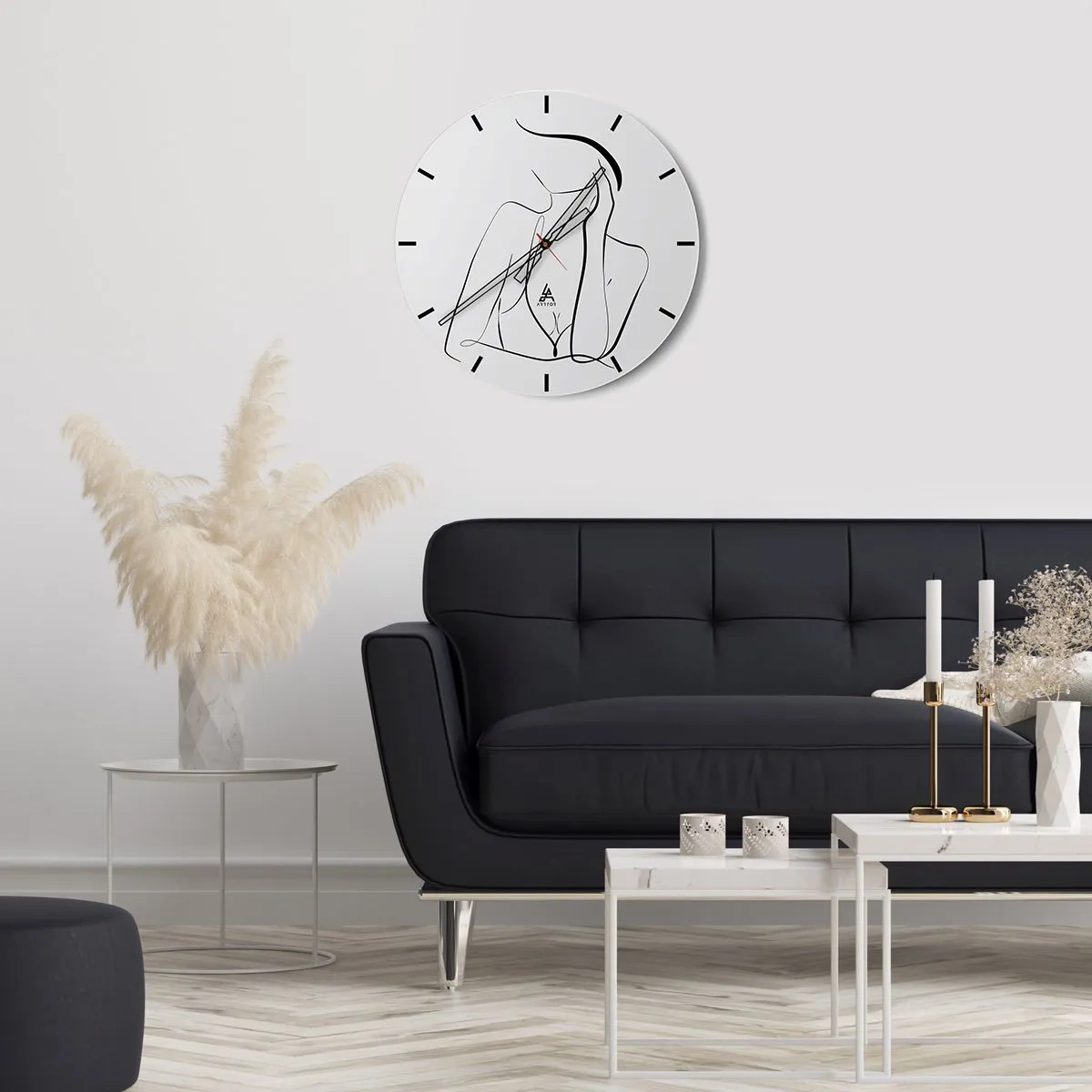 Nástěnné hodiny - Minimalistický obrys ženské siluety - 30x30cm - Na vlně snů - Moderní nástěnná dekorace do obývacího pokoje, kuchyně a ložnice ARTTOR