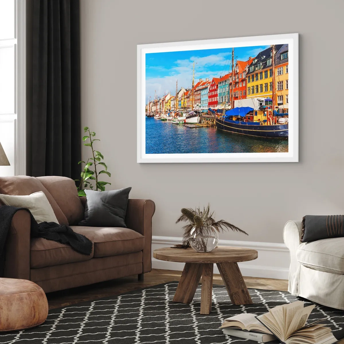 Plakát v bílém rámu - Radostné nábřeží - 100x70 cm