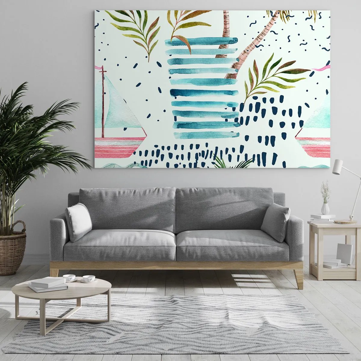 Obraz na skle - Dovolená pod palmami - 70x50cm - Prázdniny pod palmami - Moderní nástěnná dekorace do obývacího pokoje a ložnice ARTTOR