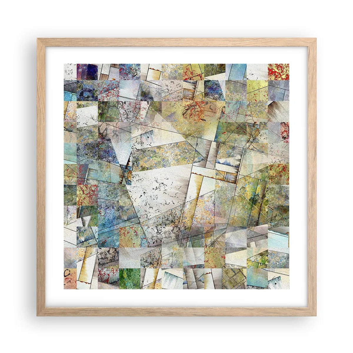 Plakát v rámu světlý dub - Geometrické přeskupení - 50x50 cm