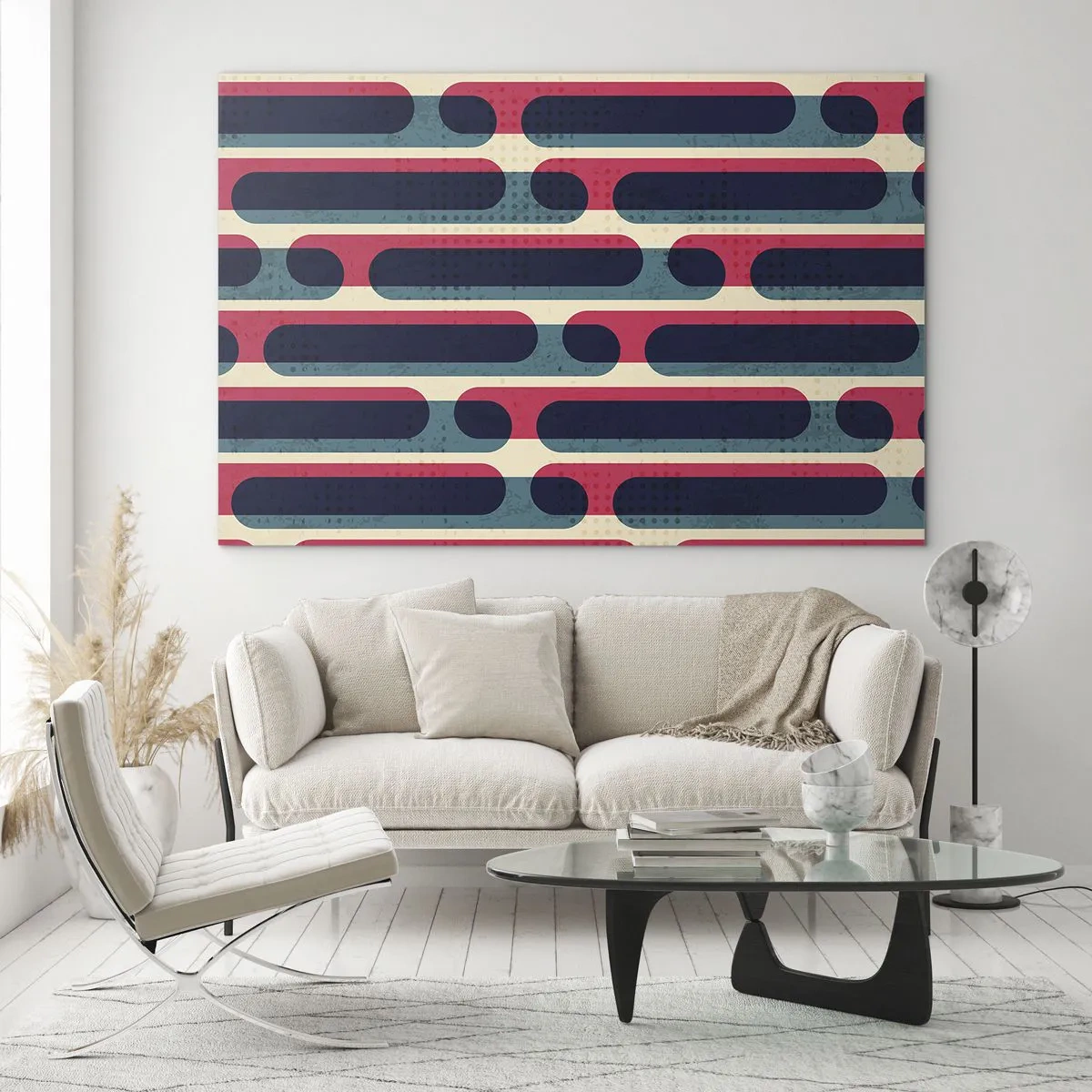 Obraz na skle - Abstraktní retro čáry - 70x50cm - Dovnitř a dopředu - Moderní nástěnná dekorace do obývacího pokoje a ložnice ARTTOR