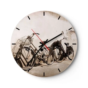 Nástěnné hodiny - Kola v retro stylu u zdi - 30x30cm - Nezapomenutelné kouzlo minulosti - Moderní nástěnná dekorace do obývacího pokoje, kuchyně a ložnice ARTTOR