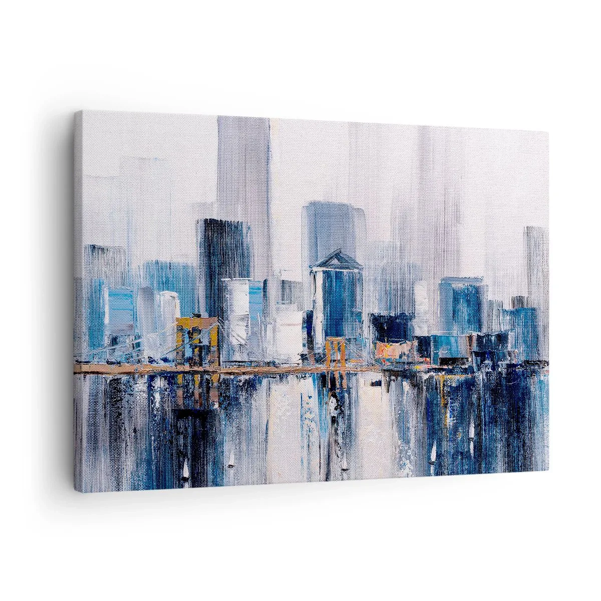 Obraz na plátně - Abstraktní panorama města s odstíny modré a žluté - 70x50cm - Newyorská imprese - Moderní nástěnná dekorace do obývacího pokoje a ložnice ARTTOR