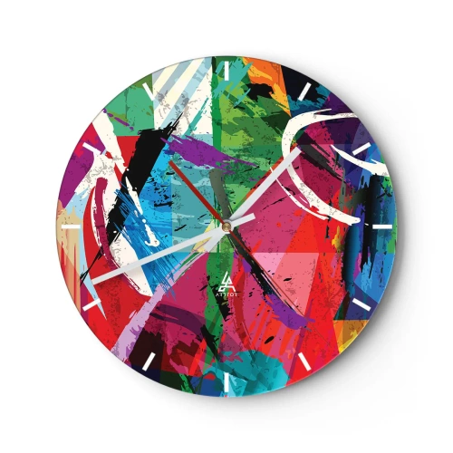Nástěnné hodiny - Abstraktní vzor s intenzivními barvami a dynamickými liniemi. - 30x30cm - Rychle, živě a čile - Moderní nástěnná dekorace do obývacího pokoje, kuchyně a ložnice ARTTOR