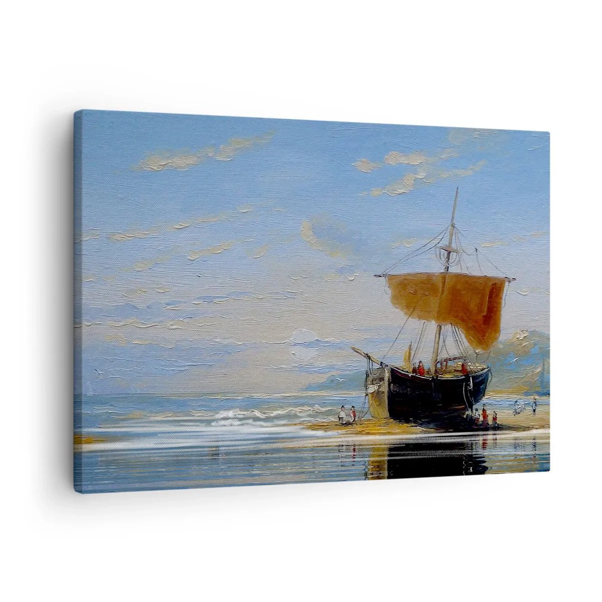 Obraz na plátně - Loď na pobřeží za slunečného dne - 70x50cm - Voda, země, vzduch - Moderní nástěnná dekorace do obývacího pokoje a ložnice ARTTOR