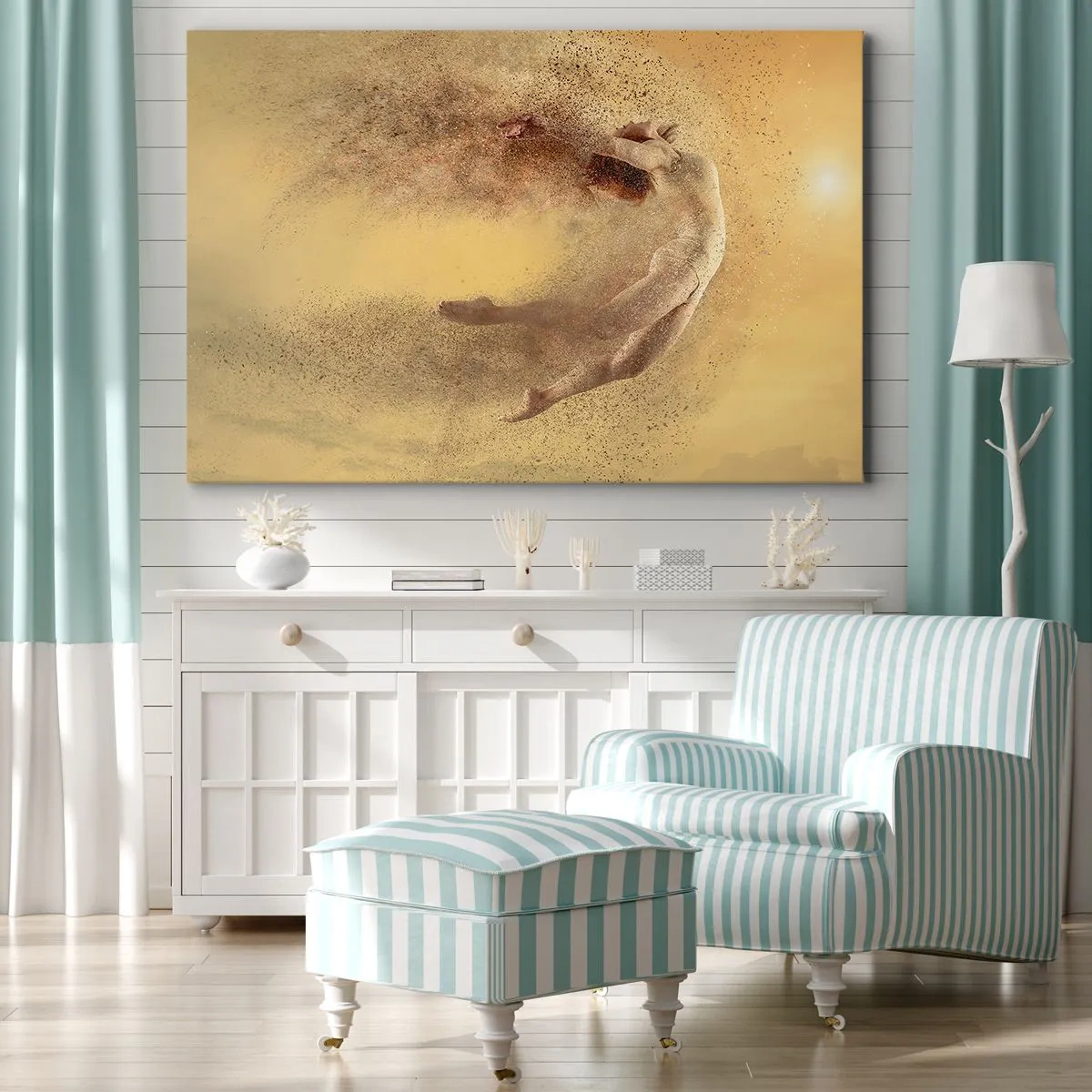 Obraz na plátně - Postava v dynamickém pohybu s efektem rozpadu - 70x50cm - V tanečním vytržení - Moderní nástěnná dekorace do obývacího pokoje a ložnice ARTTOR