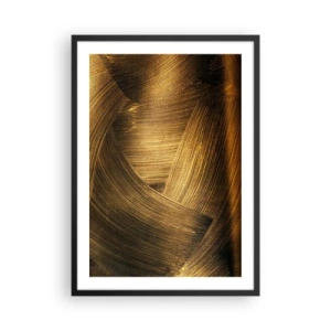 Plakát v černém rámu - Abstraktní zlaté tahy štětcem na tmavém pozadí - 50x70cm - Ve zlatém labyrintu - Moderní nástěnná dekorace do obývacího pokoje a ložnice ARTTOR