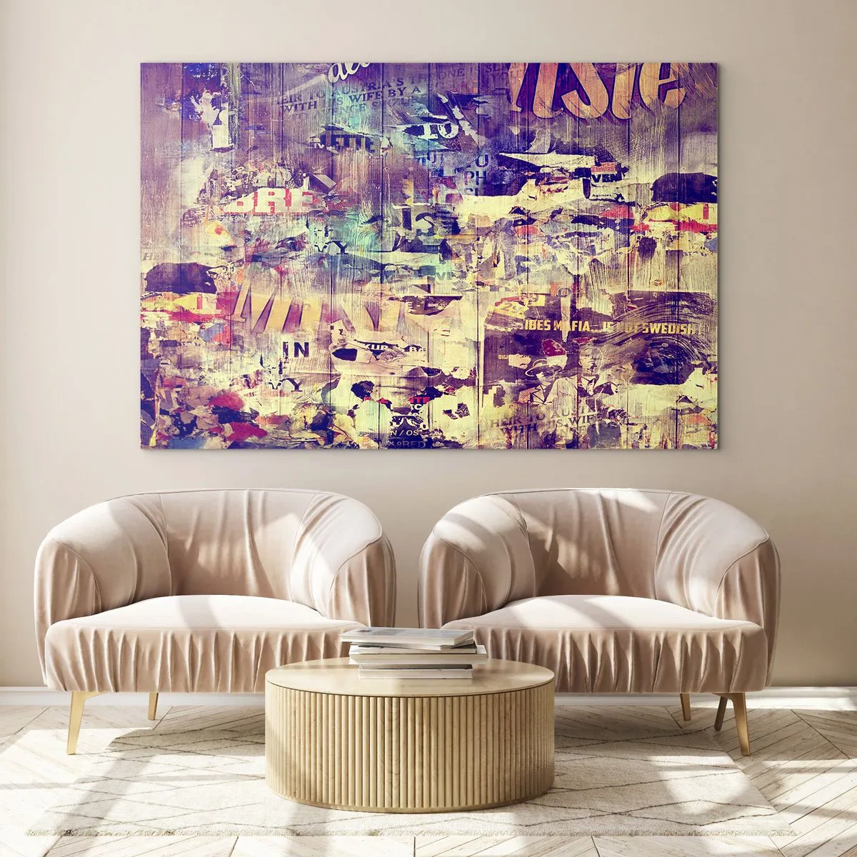 Obraz na skle - Abstraktní kompozice s městskými texturami a graffiti - 70x50cm - A tohle zůstane - Moderní nástěnná dekorace do obývacího pokoje a ložnice ARTTOR