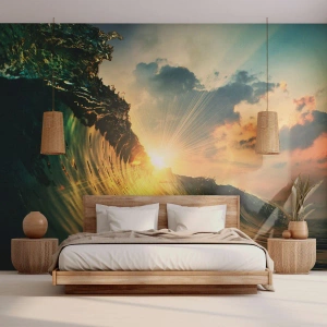 Fototapeta Samolepicí Deluxe Sticker - Surfaři, kde jsi? - Mořská vlna, Paprsky slunce, Příroda - 100x70 cm