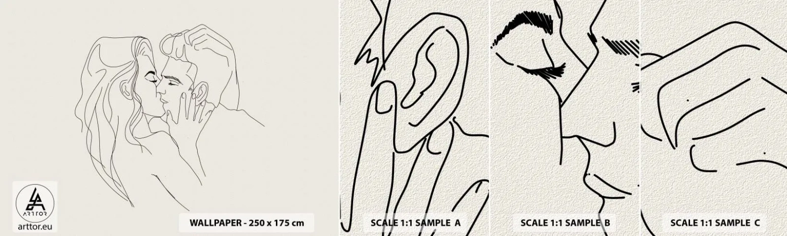 Vzor Fototapety Samolepicí Deluxe Sticker - Zamotaní citem - Grafika, Zamilovaný pár, Polibek - 100x30 cm