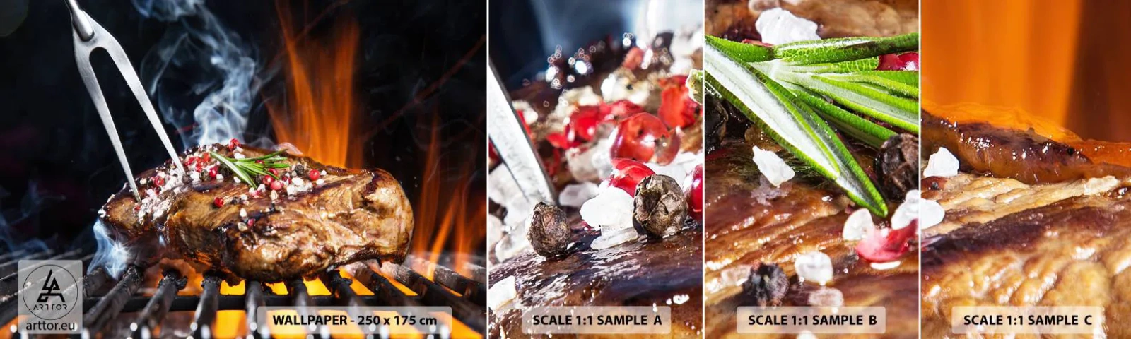 Fototapeta Vzorek Standard Eco - Šťavnaté a voňavé - Gastronomie, steak, Gril - 100x30 cm