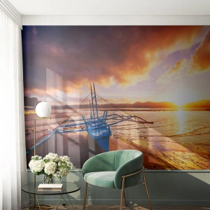 Fototapeta Standard Eco - Po celém dni se natáhnout na písku - Krajina, Moře, Rybářská loď - 150x105 cm