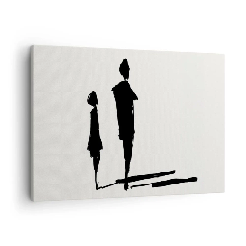 Obraz na plátně - Siluety dvou lidí v černém na světlém pozadí - 70x50cm - Určitě spolu? - Moderní nástěnná dekorace do obývacího pokoje a ložnice ARTTOR