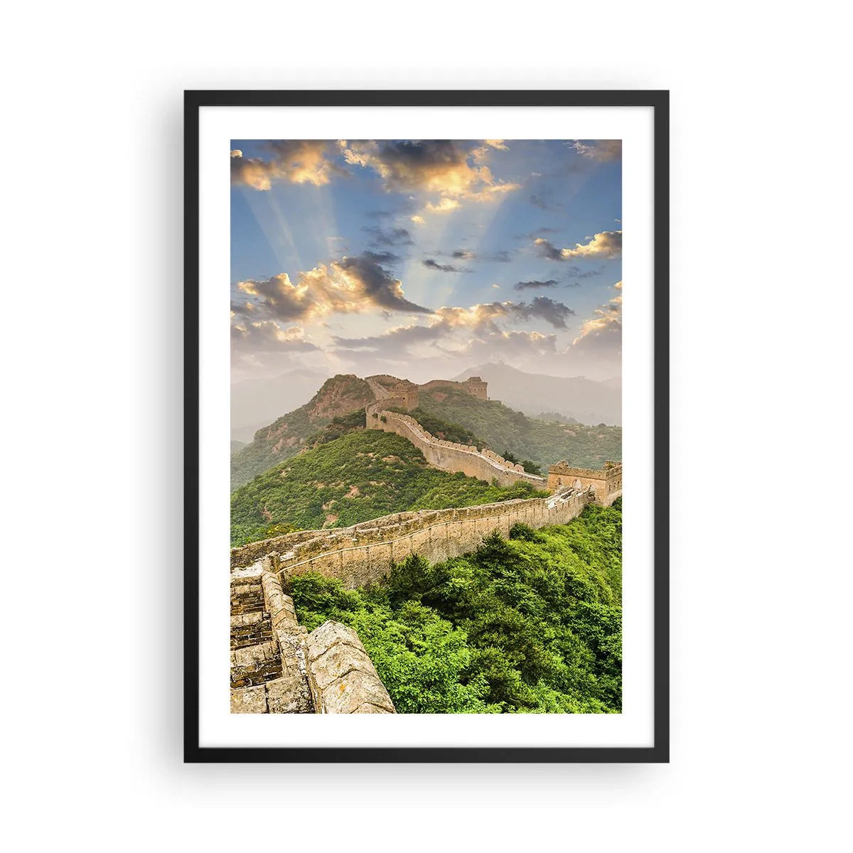 Plakát v černém rámu - Velká čínská zeď v malebném světle zapadajícího slunce - 50x70cm - Nepomíjející velikost - Moderní nástěnná dekorace do obývacího pokoje a ložnice ARTTOR