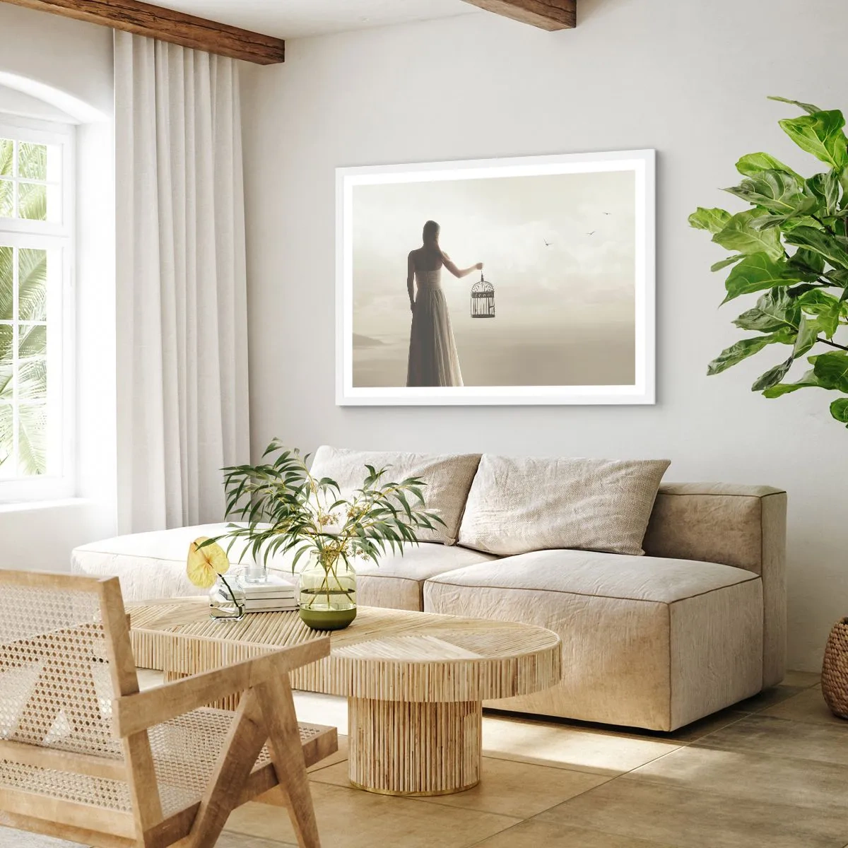 Plakát v bílém rámu - Buď svobodná - 100x70 cm