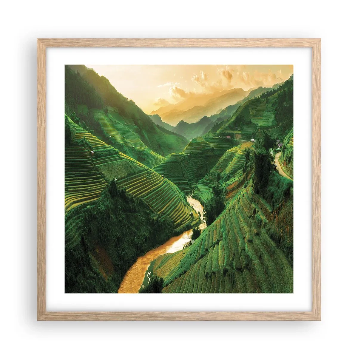 Plakát v rámu světlý dub - Vietnamské údolí - 50x50 cm