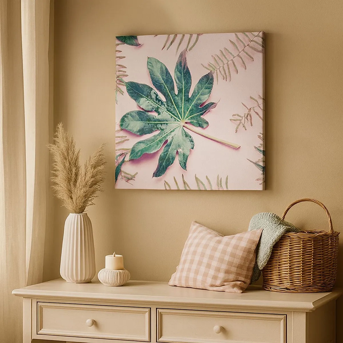 Obraz na plátně - Studie zelené na růžovém pozadí - 30x30 cm