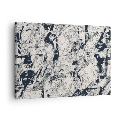 Obraz na plátně - Abstraktní kompozice v černé a bílé s dynamickým rozložením - 70x50cm - Prolínání protikladů - Moderní nástěnná dekorace do obývacího pokoje a ložnice ARTTOR