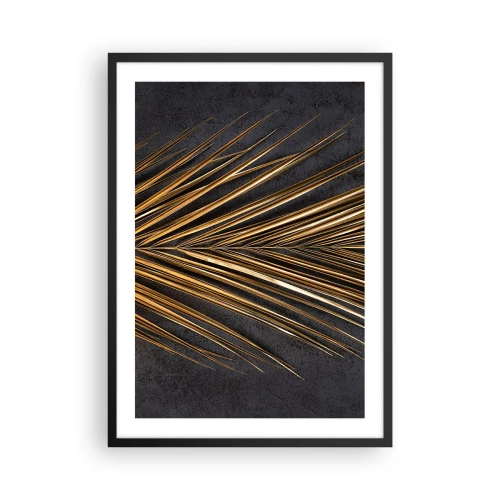 Plakát v černém rámu - Zlaté listy na tmavém pozadí - 50x70cm - Zlato tropů - Moderní nástěnná dekorace do obývacího pokoje a ložnice ARTTOR