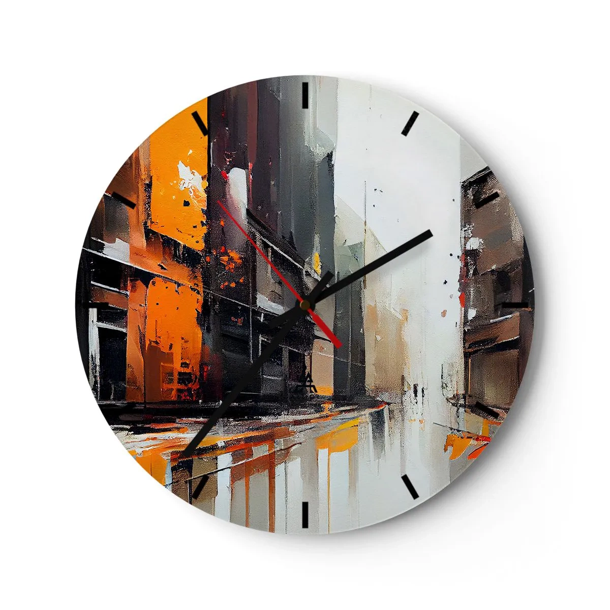 Nástěnné hodiny - Abstraktní městská pouliční scéna s oranžovým světlem a deštěm - 30x30cm - Deštivý den - Moderní nástěnná dekorace do obývacího pokoje, kuchyně a ložnice ARTTOR