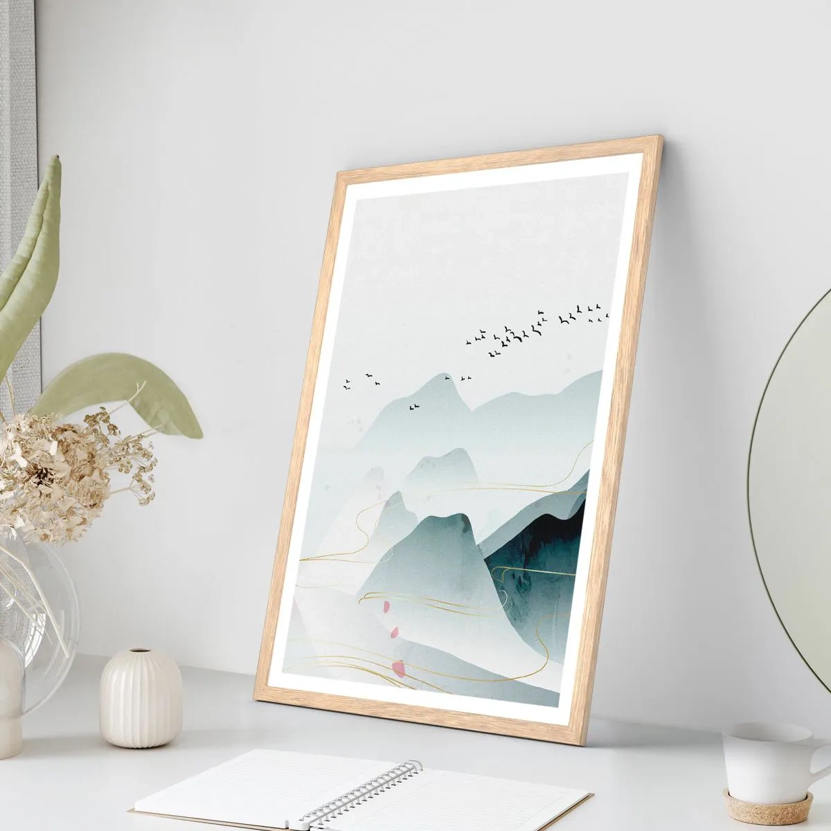 Plakát v rámu světlý dub - Přes vrcholy - 50x70 cm