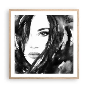 Plakát v rámu světlý dub - Portrét dámy v černé a bílé - 60x60 cm