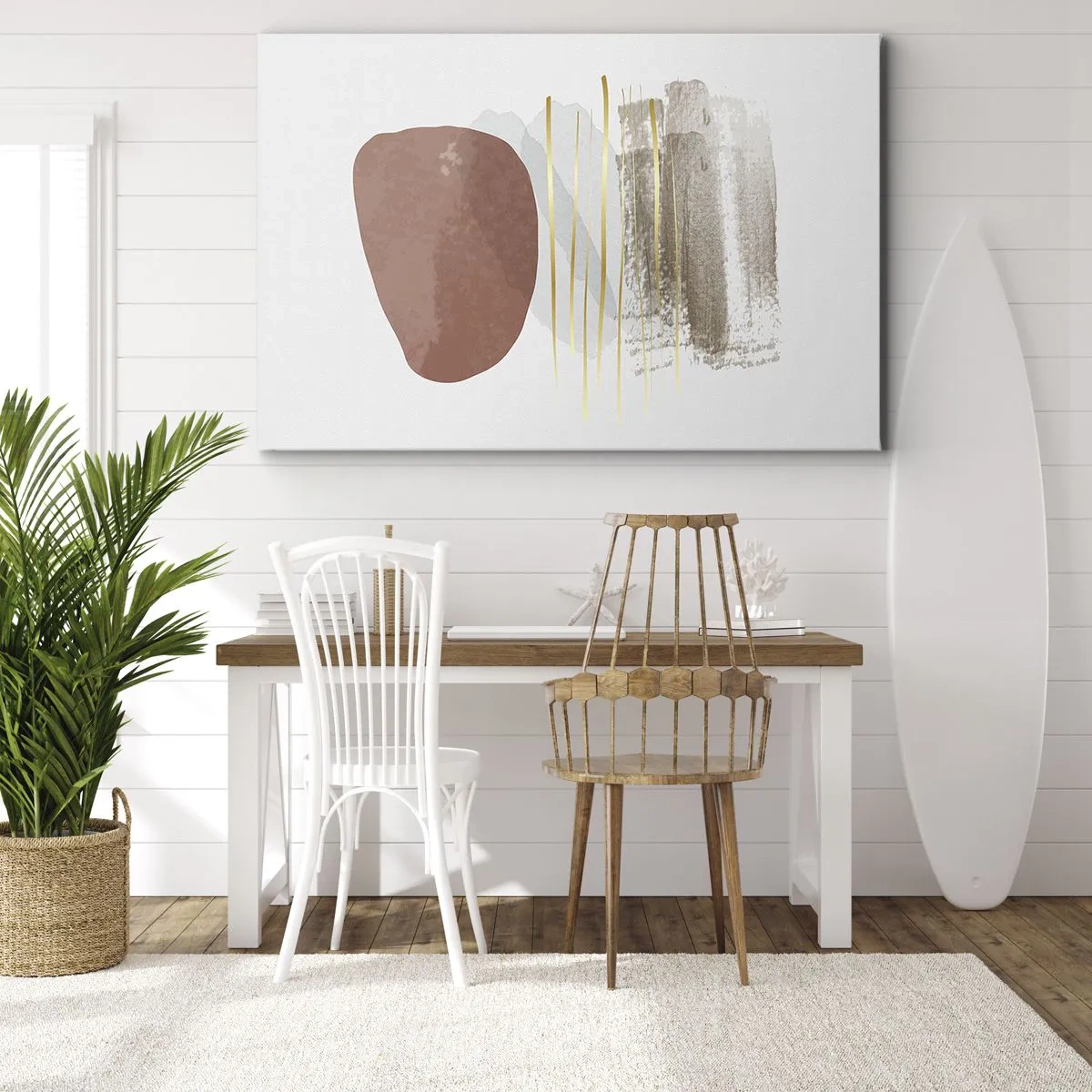 Obraz na plátně - Abstraktní kompozice v béžových a zlatých odstínech - 70x50cm - Abstraktní kolonáda - Moderní nástěnná dekorace do obývacího pokoje a ložnice ARTTOR