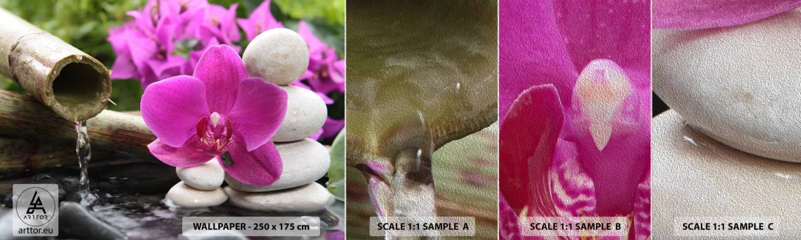 Vzor Fototapety Premium Sand - Už odpočíváš - Květiny, Bambus, Orchidej - 100x30 cm