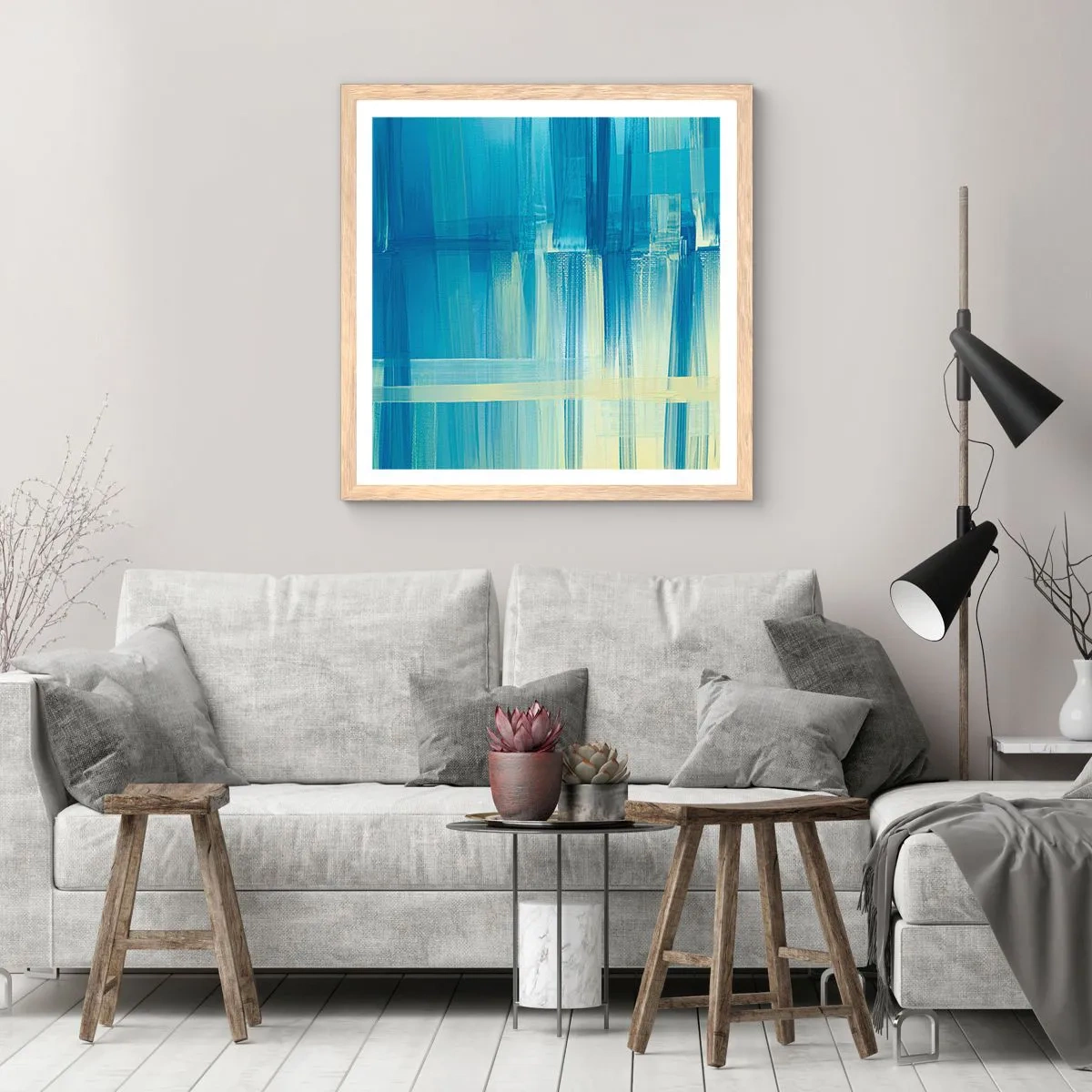 Plakát v rámu světlý dub - Kompozice v tyrkysu - 30x30 cm