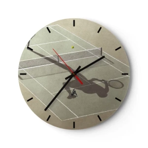 Nástěnné hodiny - Minimalistická silueta tenisty na kurtu - 30x30cm - Dobývání sama sebe - Moderní nástěnná dekorace do obývacího pokoje, kuchyně a ložnice ARTTOR