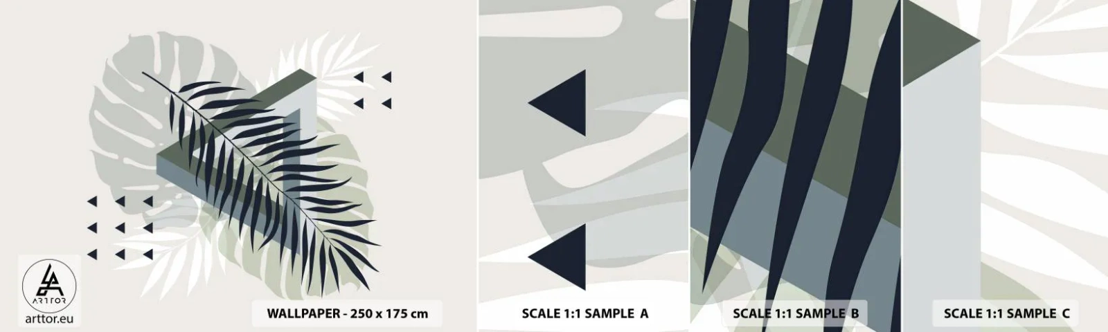 Fototapeta Vzorek Standard Eco - Příroda a geometrie – dva řády? - List Monstera, Palmový list, Grafika - 100x30 cm