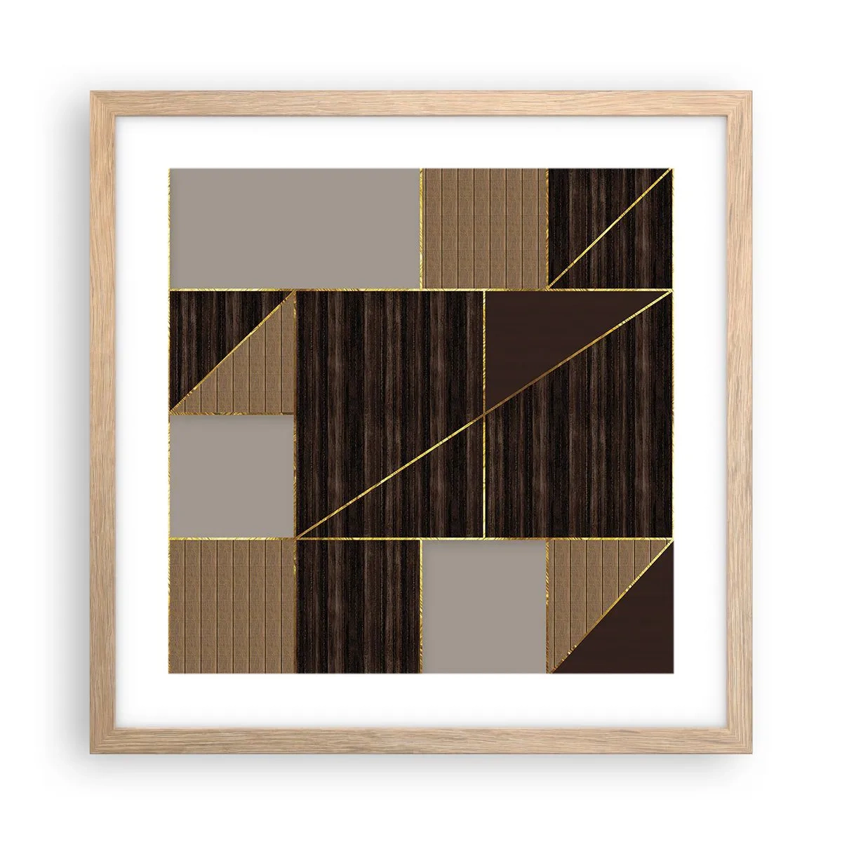 Plakát v rámu světlý dub - Mozaika hnědé a zlaté - 40x40 cm