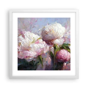 Plakát v bílém rámu - Kytice překypující životem - 40x40 cm
