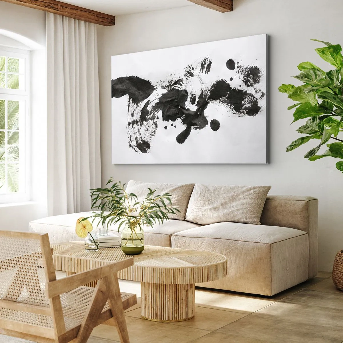 Obraz na plátně - Abstraktní kompozice černých skvrn na bílém pozadí - 70x50cm - Metoda v šílenství? - Moderní nástěnná dekorace do obývacího pokoje a ložnice ARTTOR