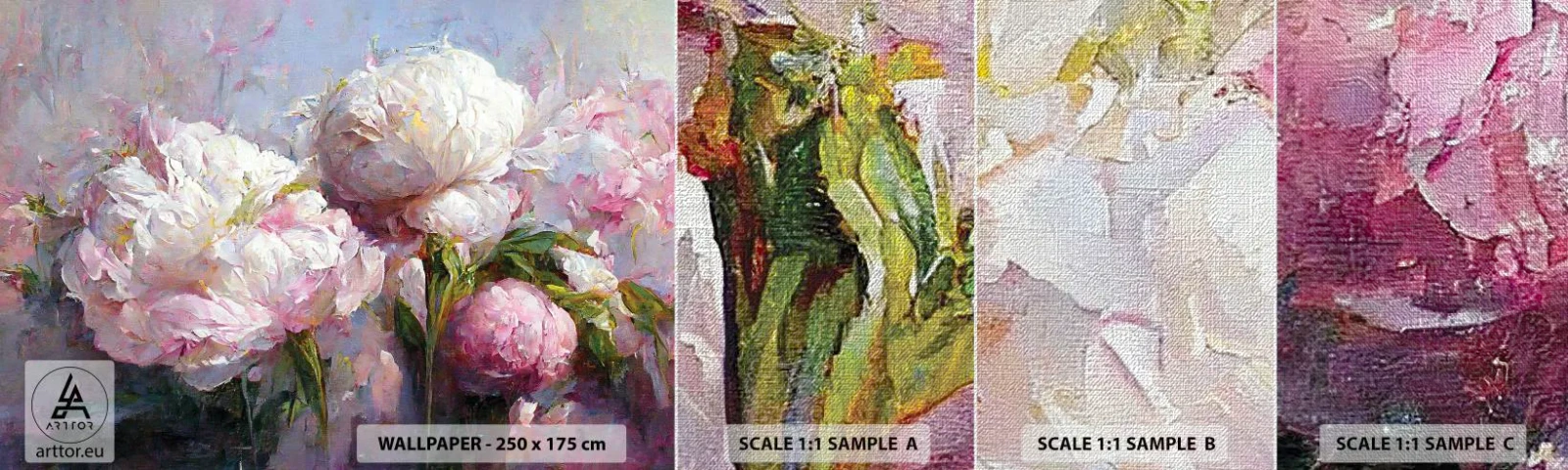 Vzor Fototapety Premium Canvas - Kytice překypující životem - Květiny, Pivoňky, Klasicismus - 100x30 cm