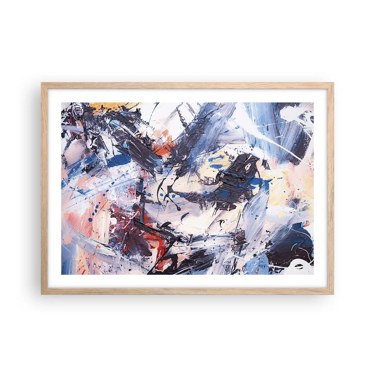 Plakát v rámu světlý dub - Bláznivý tanec abstrakce - 70x50 cm