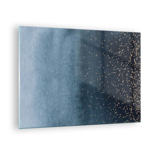 Obraz na skle - Tmavě modré přechody s drobnými zlatými tečkami - 70x50cm - Kompozice – modré fáze - Moderní nástěnná dekorace do obývacího pokoje a ložnice ARTTOR